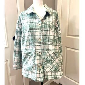 Ott Green & White Plaid Button Front Shacket Jacket – Size M/L